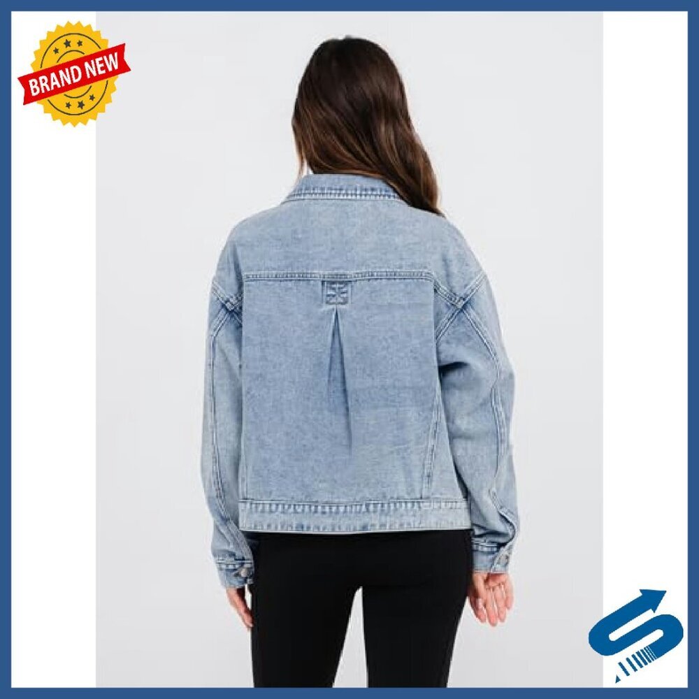 Oversized Denim Jacket Women's Heavyweight Button Down Fall Coat - Picture 6 of 8